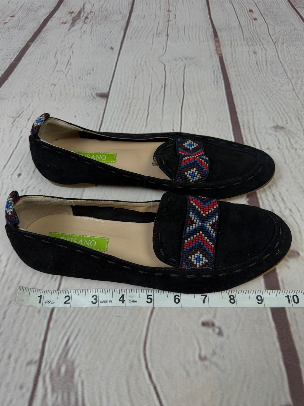 DUSANO black soft suede embroidered slip-on loafers, size 7.5 (EU 38) - Picture 10 of 11